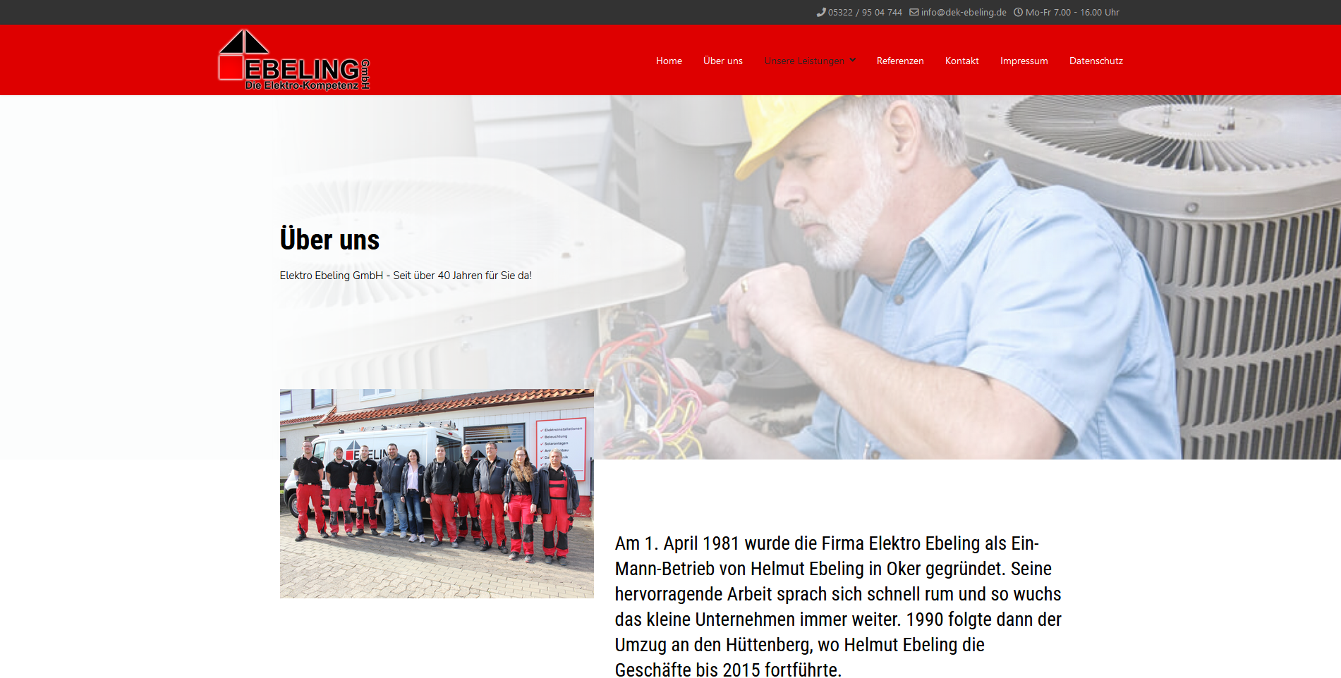 Screenshot der Website der Firma Elektro Ebeling GmbH