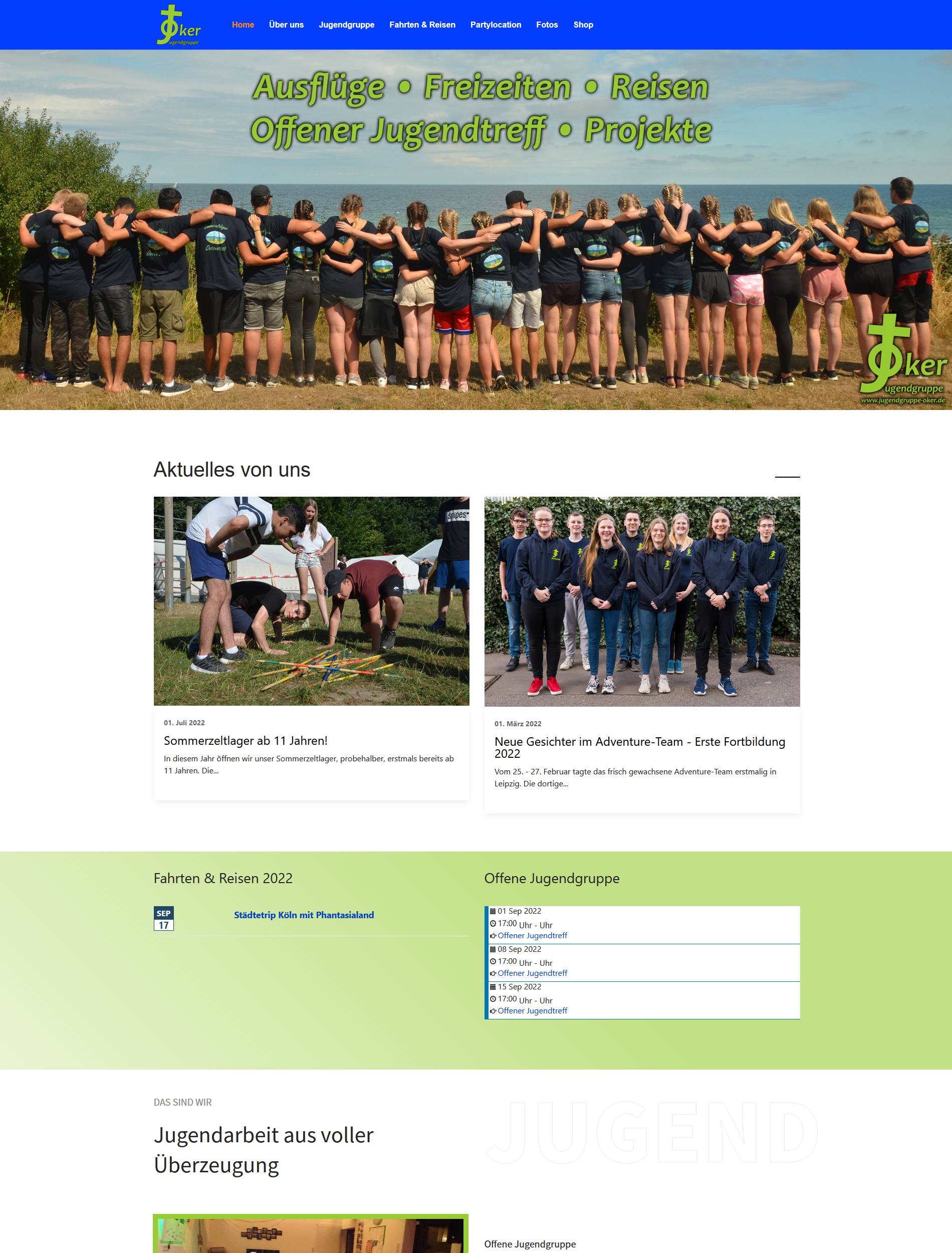 Screenshot der Website der evangelischen Jugendgruppe Oker